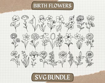 Birth Month Flower SVG Bundle – Cricut Designs, Birthday Flowers PNG