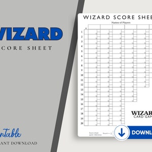 Wizard Scorekaartblad afdrukbaar - Instant Download navulbladen voor betoverende spelavonden