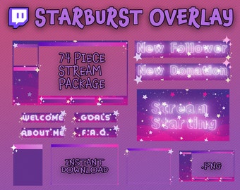 Starburst Pink Star Twitch Aesthetic Paket Animiert | Individualisierbar | Twitch | Overlay | Banner | Sterne | Szenen | Offline | Benachrichtigungen | Mond