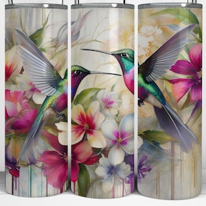 Hummingbird Tumbler Wrap - Flowers 20oz Skinny Tumbler Sublimation Design - Watercolor Digital Download PNG
