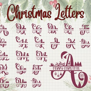 Kerstbrieven Split SVG-bundel - Kerstalfabet SVG Letter Cut-bestanden voor Cricut