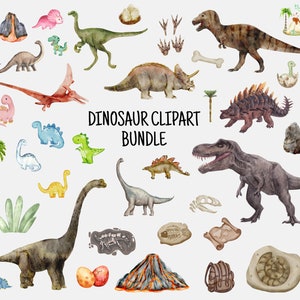 Dinosaur Clipart Watercolor Bundle, Jurassic PNG, Dinosaur Birthday Party Decor, Dinosaur Stickers, Dinosaur Baby Shower