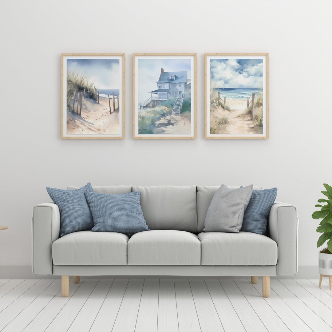 Watercolor Beach House Art Prints, Coastal Wall Decor Set (digital ...