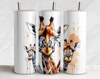 Giraffe Aquarell Tumbler Wrap - 20 Unzen Skinny Tumbler Sublimation Design - Digital Download PNG