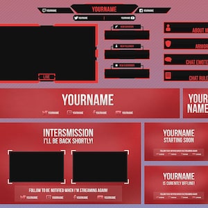Twitch Stream Overlays Package | Red Overlay Pack | Customizable | Twitch | Overlay | Banner | Scenes | Offline | Alerts | OBS Steaming
