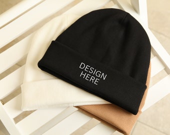 Beanie Mockup Black Folded - Instant Digital Download