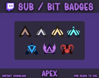 Apex Twitch Sub Badges, Apex Legends Ranks Badges, High Quality Ranked Badges, Twitch Layout, Twitch Sub Badges, Twitch Emotes, Bit Badge