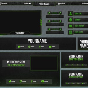 Twitch Stream Overlays Package | Green & Black Neon Pack | Customizable | Twitch | Overlay | Banner | Scenes | Offline | Alerts | OBS
