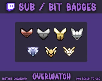 Overwatch Twitch Buttons | Overwatch Sub Abzeichen | Overwatch Rang Abonnenten Abzeichen | Overwatch Bit Badge | Luftschlangen-Rang | Youtube
