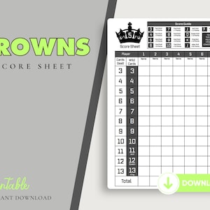 5 Crowns Score Card Sheet Printable, Instant Download Refill Sheets