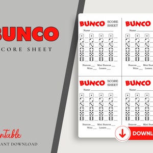 Feuille de carte de pointage Bunco, feuilles de recharge imprimables à téléchargement immédiat