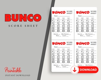 Bunco Score Card Sheet zum Ausdrucken, Sofortiger Download Nachfüllblätter