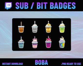 Bubble Tea Twitch Sub Abzeichen | Boba Tea Bit Abzeichen für Luftschlangen