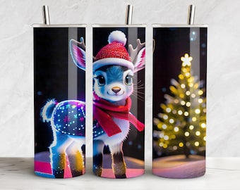 アメリカ 夜空を駆けるきらきらトナカイさんプレゼント♡ クリスマス トナカイ タンブラー ラップ: 20 オンス スキニー昇華