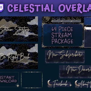 Celestial Night Twitch Aesthetic Package Animated | Customizable | Twitch | Overlay | Banner | Stars | Scenes | Offline | Alerts | Moon