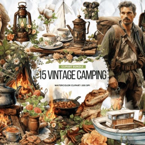 Vintage Camping Clipart Bundle - 15 High-Quality PNG Images for Your Outdoor Creations
