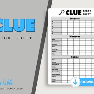 Clue Score Sheet Printable, Instant Download Refill Sheets