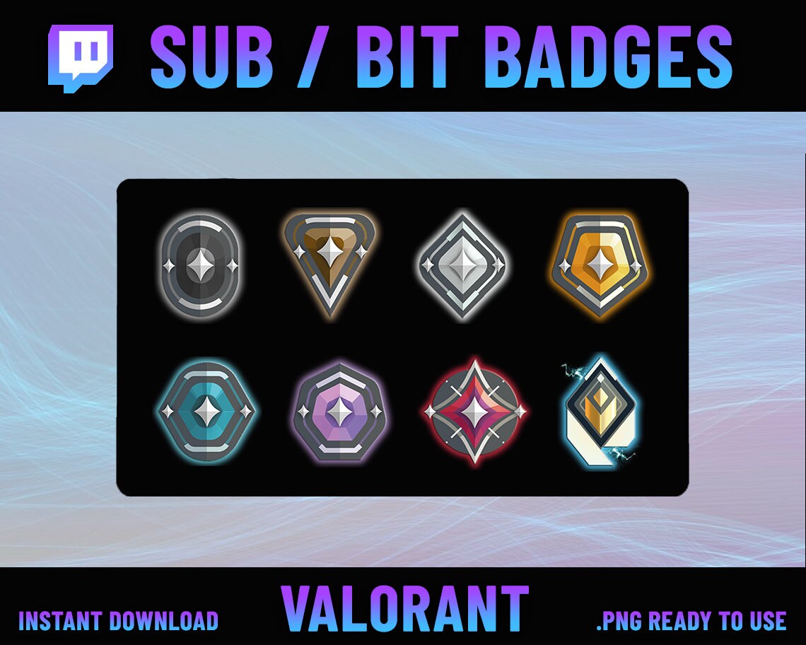 Valorant Twitch Sub Badges, Valorant Ranks Badges, Ranked Badges, Twitch Badge Valorant , Twitch