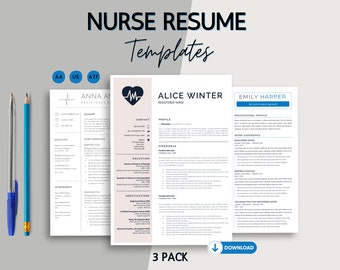Nursing Resume Template, Registered Nurse CV, 3 Pack Bundle