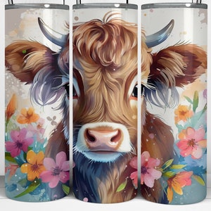 Highland Cow Tumbler Wrap Baby - 20oz Skinny Tumbler Sublimation Floral Design - Digital Download PNG