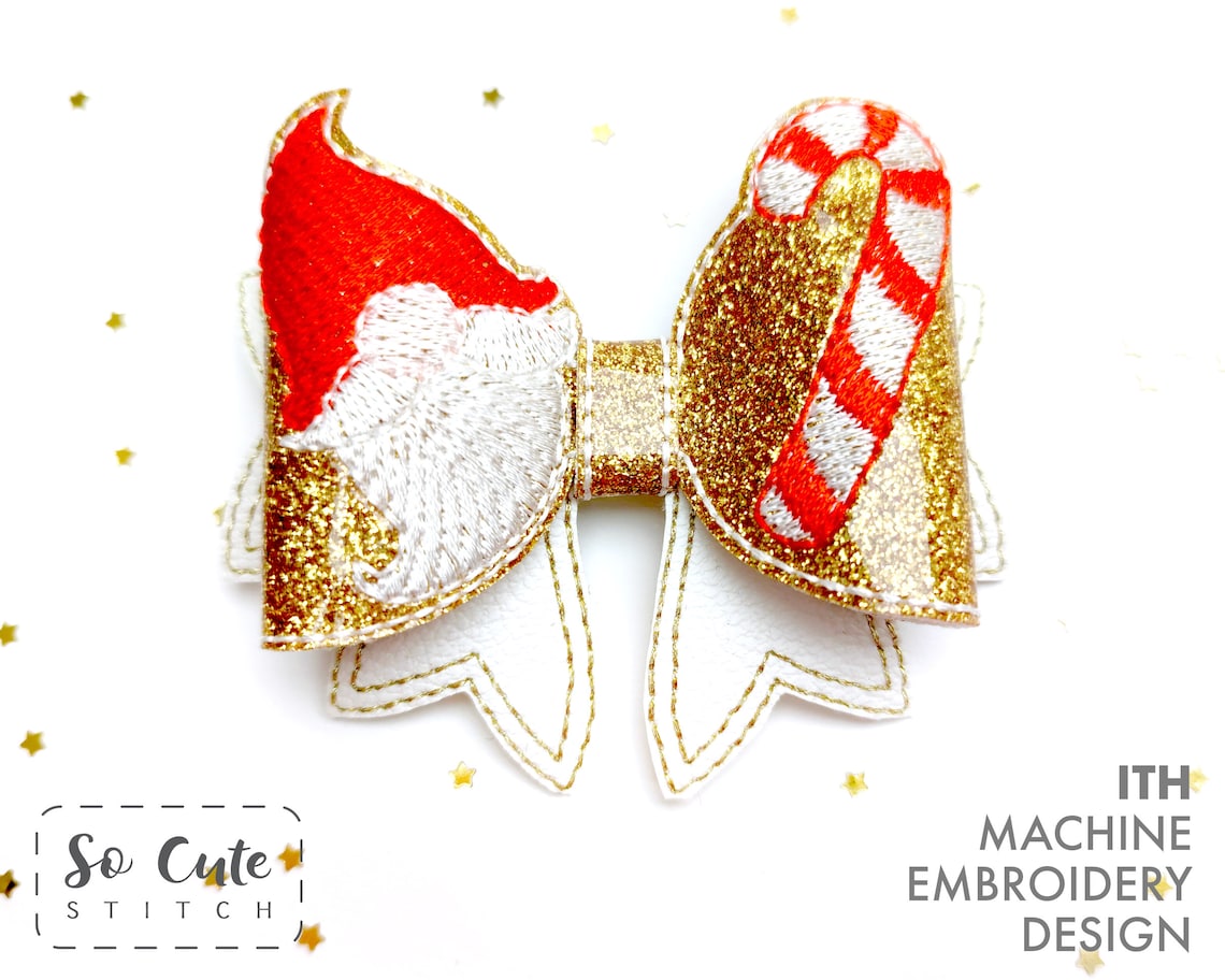 ITH Hair Bow Embroidery Design in the Hoop Christmas Gnome & Etsy