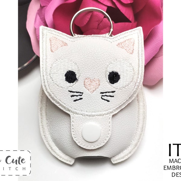 ITH Embroidery Design, In The Hoop Key Ring Kitten Sanitizer Holder Machine Embroidery Files