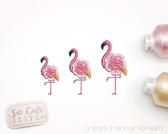 Flower Flamingo Machine Embroidery Designs,  Filled Stitch Design for Mini Embroidery of Hibiscus Floral Flamingo
