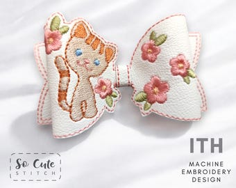 ITH Cat Hair Bow Embroidery Design: Faux Leather Kitten Bow (4x4 Hoop) (Digital Download)