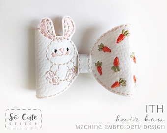 ITH Bunny & Carrots Hair Bow Embroidery Design (4x4 hoop) (Digital Download)