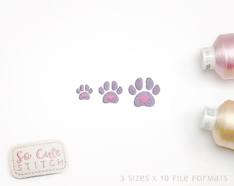 Mini Dog Paw Heart Embroidery Design,  Filled Stitch Design for Machine Embroidery