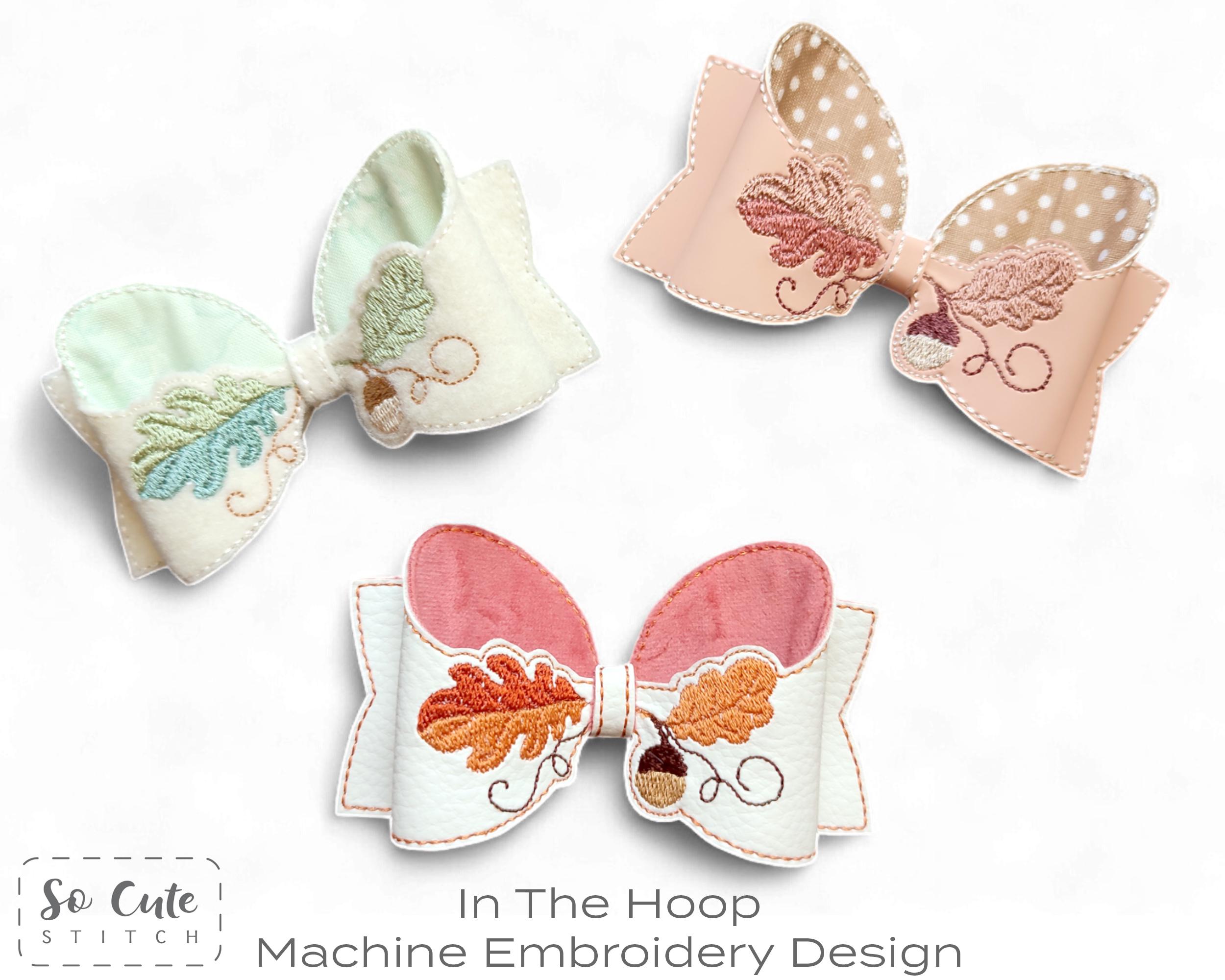 ITH Fall Hair Bow Embroidery Design: Acorn & Oak Leaves (digital ...