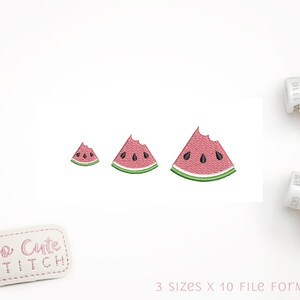 Mini design de bordado, mordida de melancia, design de ponto preenchido para bordado à máquina, tema de comida de frutas de verão, design divertido