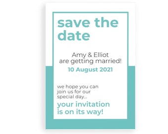 simple custom save the date cards, editable coloublock wedding stationery, modern save the date invite template, custom canva template