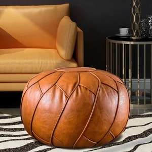 50%OFF ——Moroccan leather pouf, round pouf, berber pouf, tan pouf, round tan pouf, Moroccan ottoman leather pouf, UNSTUFFED