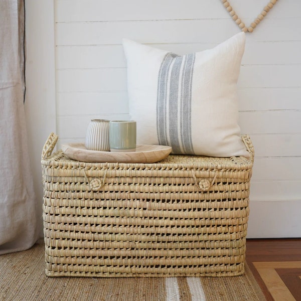 LARGE Wicker storage chest,Palm leaf storage , Toy box,Storage Baskets,Wicker Storage Trunk,Palm Leaf Chest and Storage Basket,