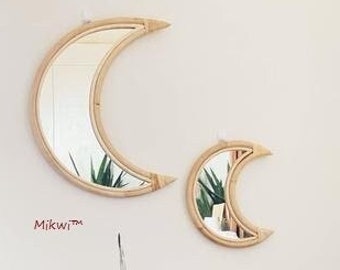 Rattan Mirror, Boho Mirror,Rattan moon-shaped wall mirror, Boho Home Decor, Wall Decor, Wall Hanger, Wall Mirror, Rattan Furniture ByMikwi