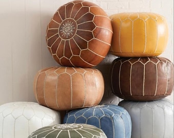 MOROCCAN POUF, Unstuffed Moroccan Leather Pouf Ottoman Moroccan Floor Pillow Cushion, Morocco Pouffe ByMikwi.