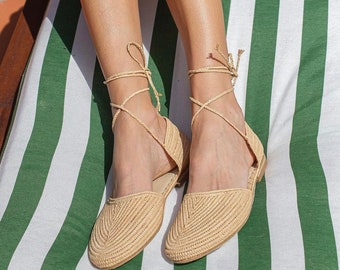 Sandalias de rafia hechas a mano, sandalias de verano, zapatos de verano para mujer, zapatos de playa, bailarinas, sandalias marroquíes, ByMikwi