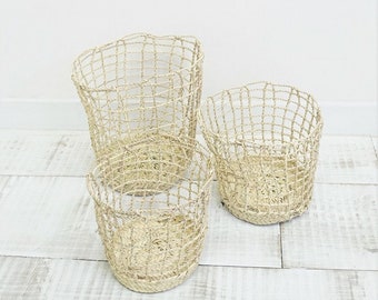 set of 3 Round wicker basket,Palm leaf storage box, handmade Moroccan basket, storage basket, handwoven basket, ByMikwi