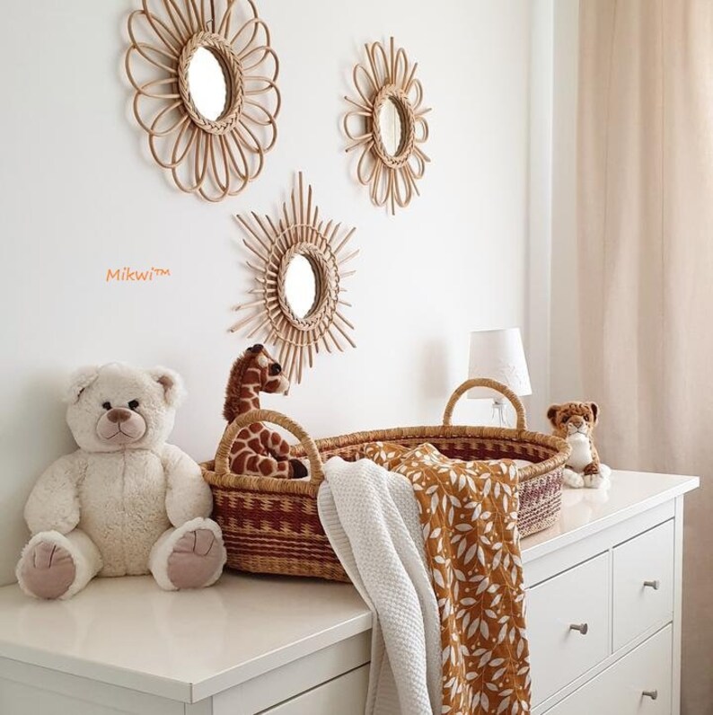 Set of Rattan Mirrors Boho Mirrorrattan Wall Mirror Boho Etsy