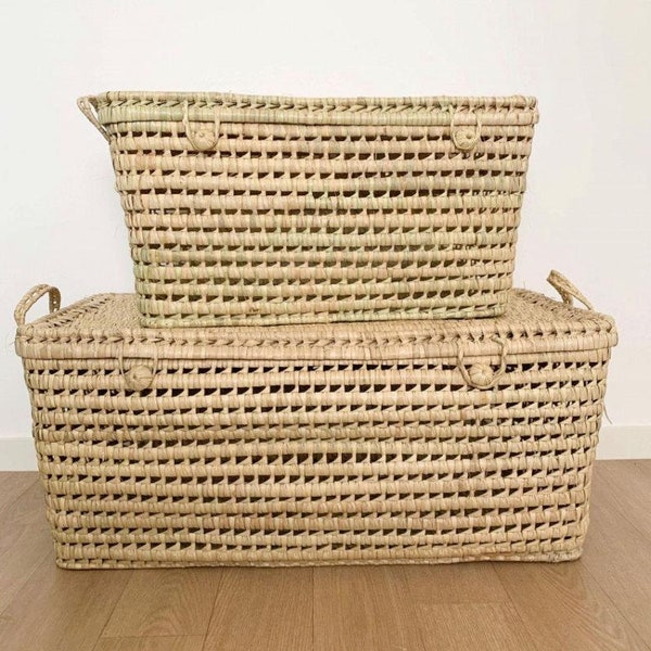 Wicker storage chest,Palm leaf storage , Toy box,Storage Baskets,Wicker Storage Trunk,Palm Leaf Chest and Storage Basket,4 sizes available