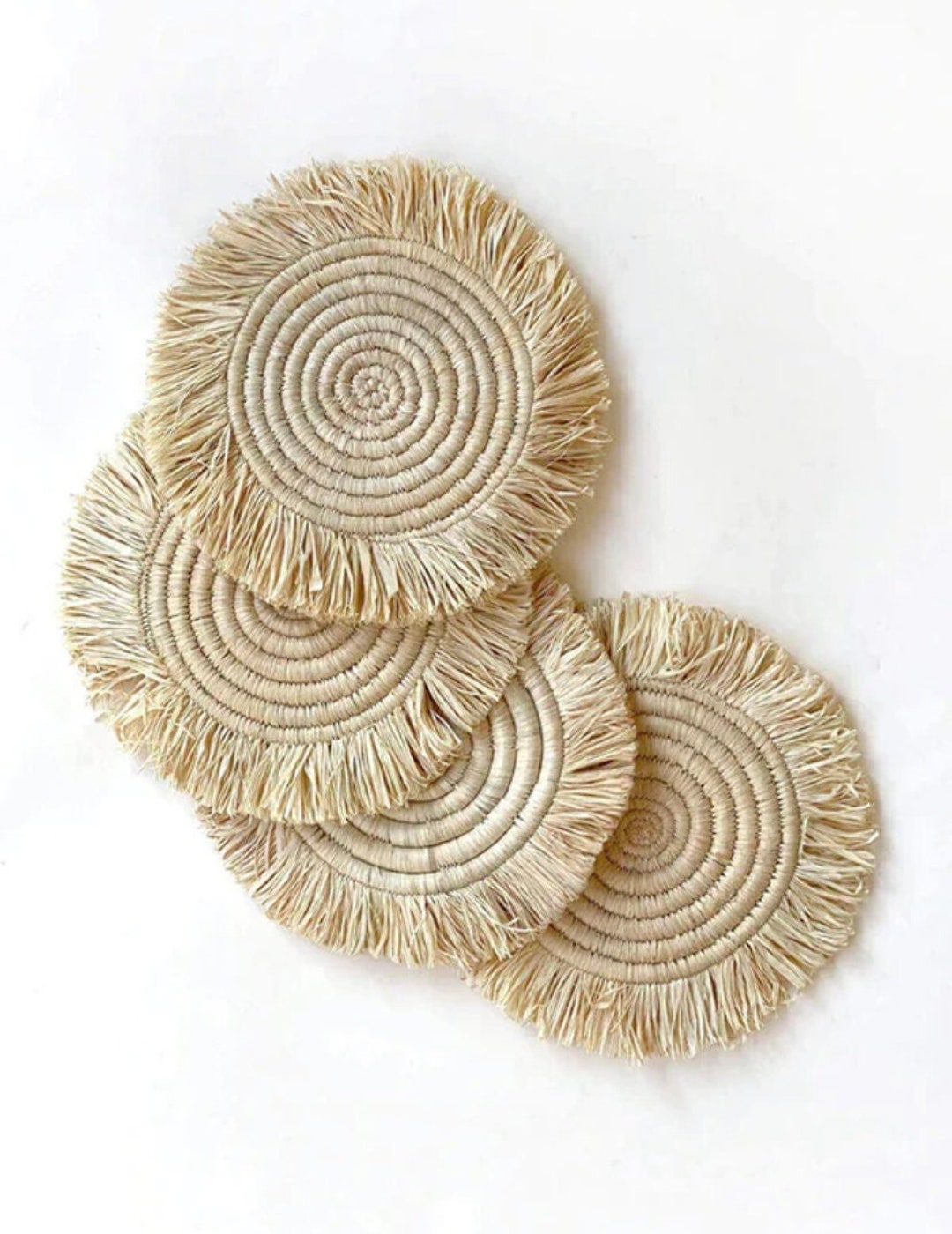 Raffia PLACEMATS, Round Raffia Table Set With Fringes,round Handmade