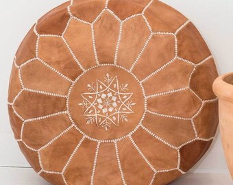 50%OFF ——Moroccan leather pouf, round pouf, berber pouf, tan pouf, round tan pouf, Moroccan ottoman leather pouf, UNSTUFFED 51*51*31 cm