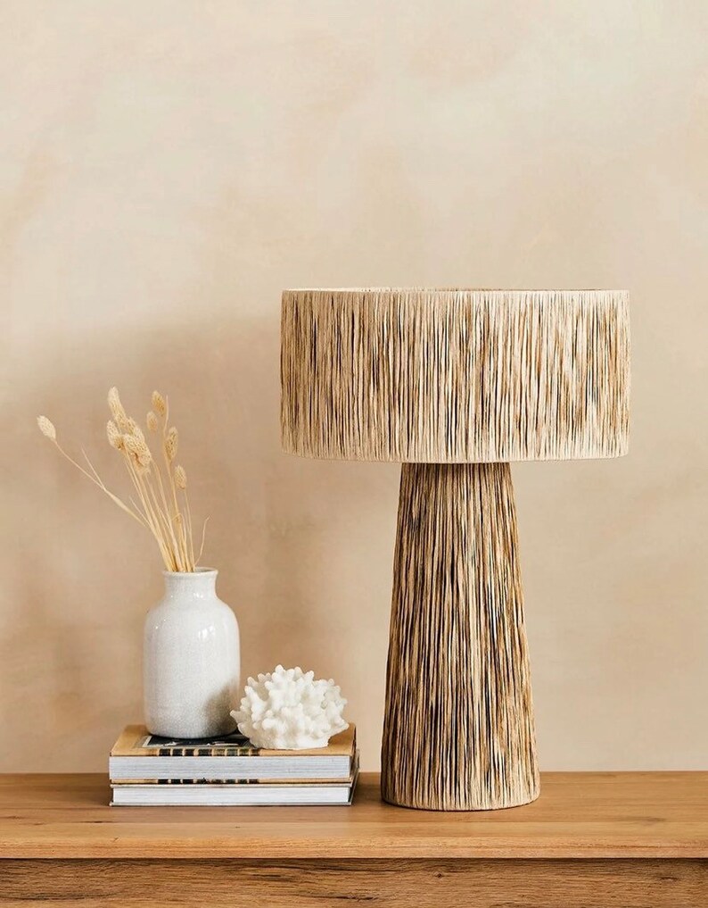 Natural and Black raffia lamp, raffia lampshade, TABLE LAMPSHADES Moroccan Handmade in Rattan, wicker shade, straw shade, raffia lampshade image 7