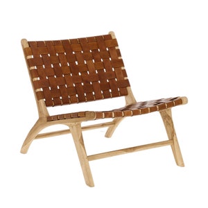 Wood chair And Braided Leather from Morocco Armchair In Wood And Woven Leather bench Moroccan wood chair Make to order.