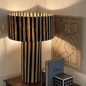 Natural and Black raffia lamp, raffia lampshade, TABLE LAMPSHADES Moroccan Handmade in Rattan, wicker shade, straw shade, raffia lampshade image 2