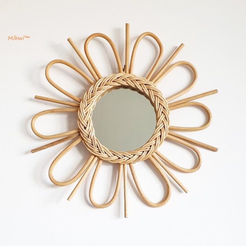 Set of Rattan Mirrors Boho Mirrorrattan Wall Mirror Boho Etsy