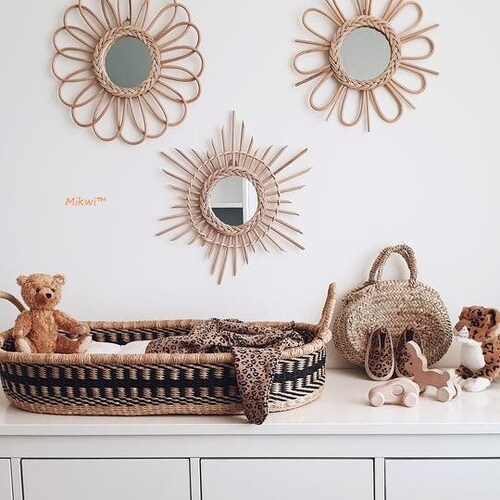 Set of Rattan Mirrors Boho Mirrorrattan Wall Mirror Boho Etsy