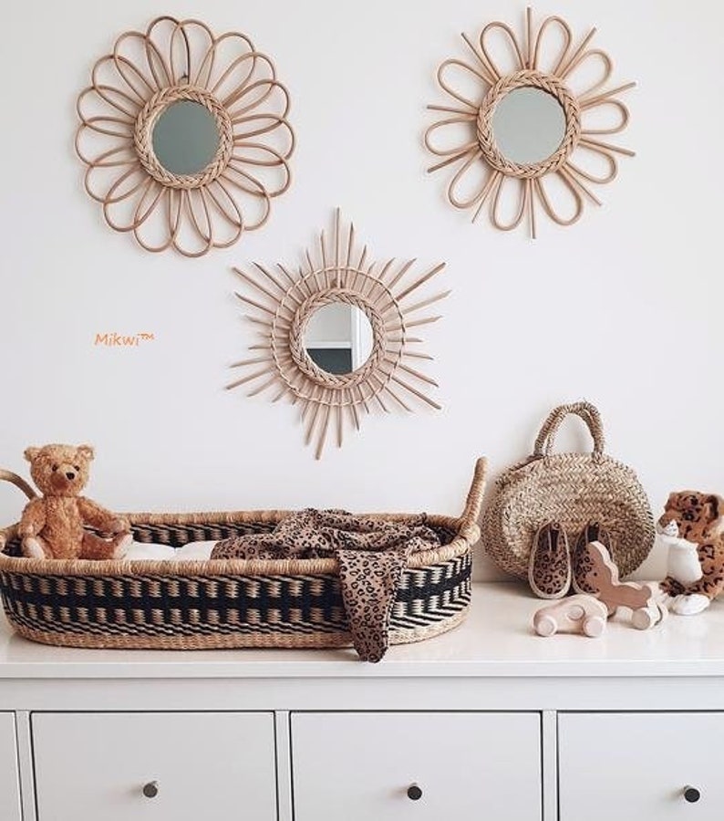 Set of Rattan Mirrors Boho Mirrorrattan Wall Mirror Boho Etsy