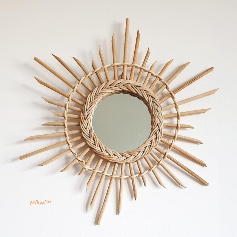 Set of Rattan Mirrors Boho Mirrorrattan Wall Mirror Boho Etsy
